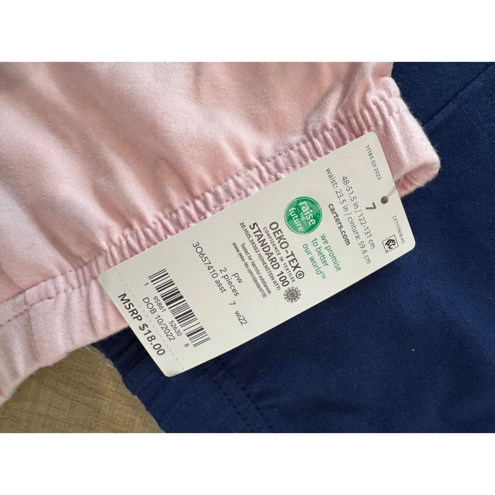Carter's 2-Pack Biker Shorts Girls Size 8 Navy Pink‎ Elastic Waist Active Spring